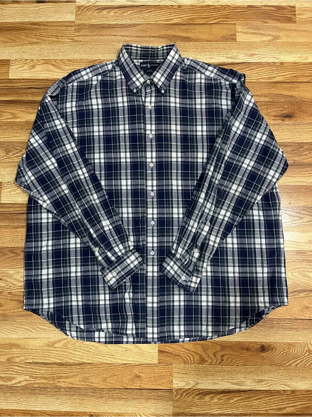 Ralph Lauren Blake Plaid Button Down Shirt Navy Green White XXL 100% Cotton